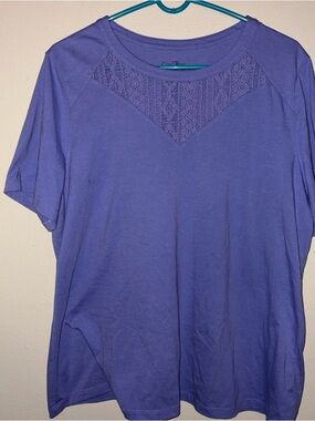 Coral Bay Purple Lace-Yoke Short Sleeve Tee